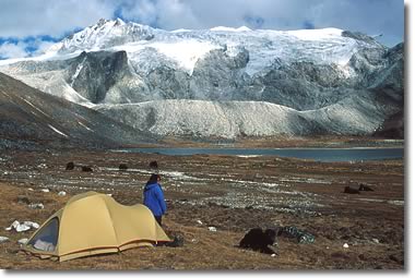 Camping at Tshochena Lake, Snowman trek